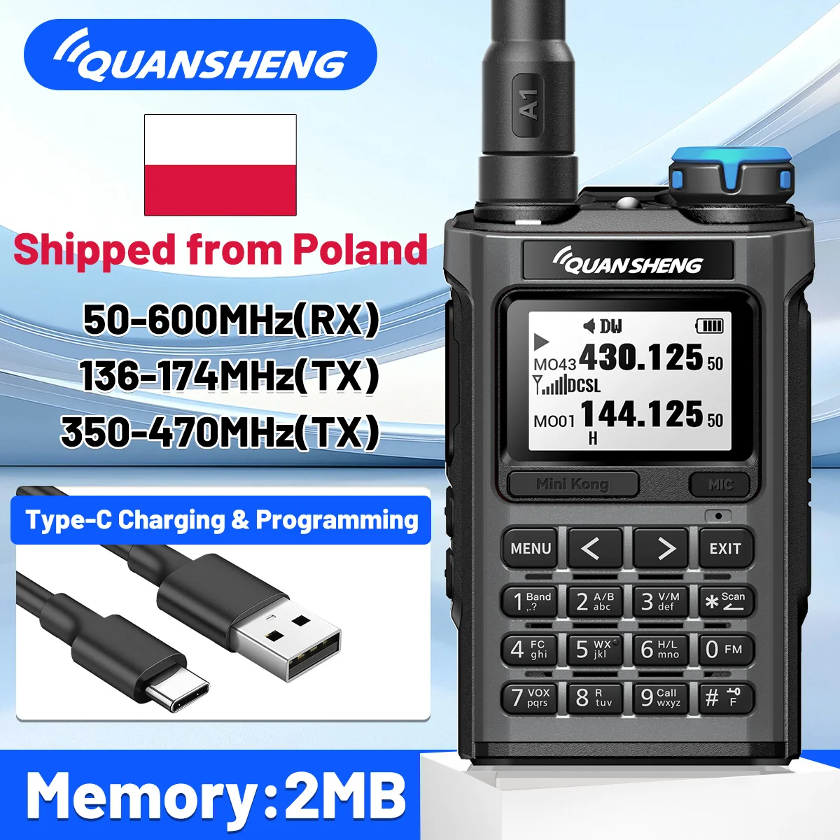Quansheng UV-K1 Walkie Talkie Multi-Band UHF VHF Wireless Copy Frequency Long Range Type-C Charger For Camping Ham Radio