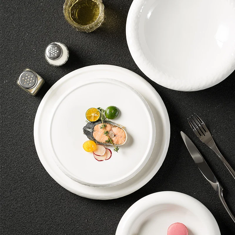 Poêle à Steak de bœuf en céramique, motif de pierre créative, nourriture occidentale, blanc, hôtel, Restaurant, vaisselle, ustensiles de cuisine ronds pour la maison