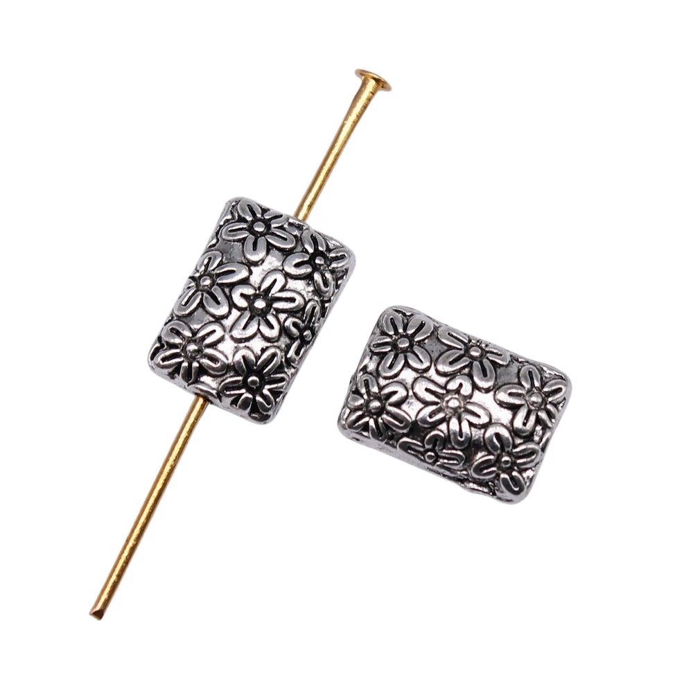 20pcs/lot 12x9mm Flower Small Hole Bead Charms For Jewelry Making Antique Silver Color 0.47x0.35inch