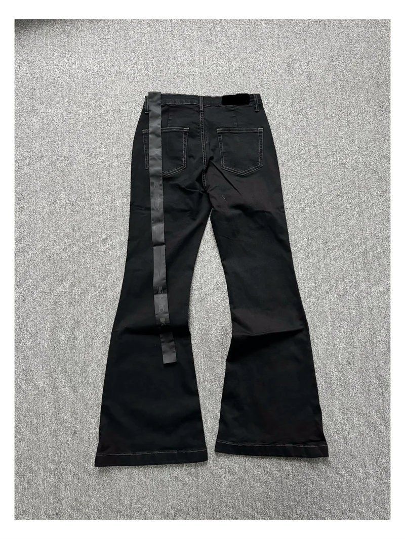 High Street RO Style Denim Pants Men's 24SS Basic Elastic Black Ribbon Loose Flared Streetwear Casual Jeans Pants Men Clothing