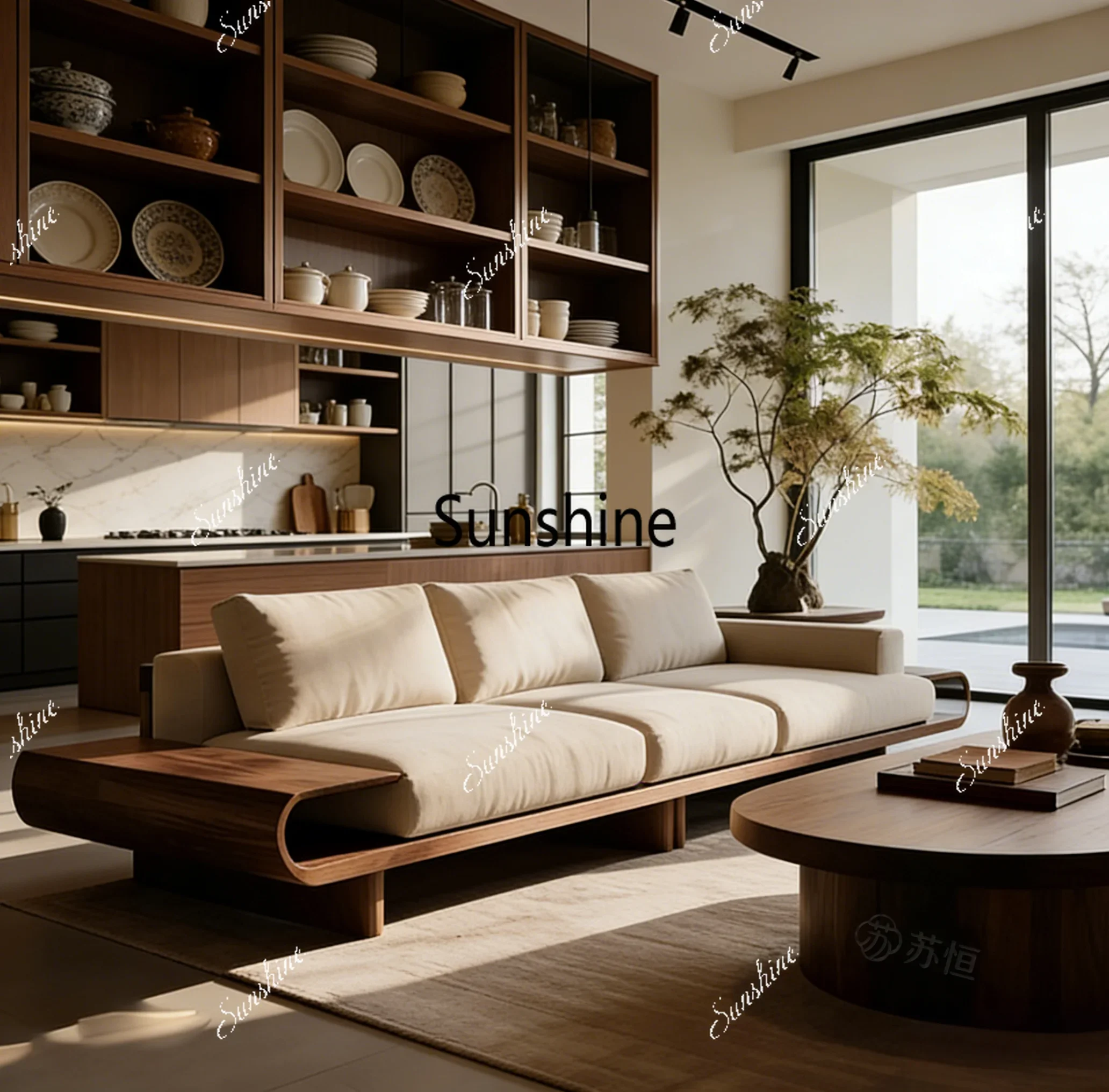 YNew Chinese-style solid wood living room home straight sofa B & B villa high-end furniture customization