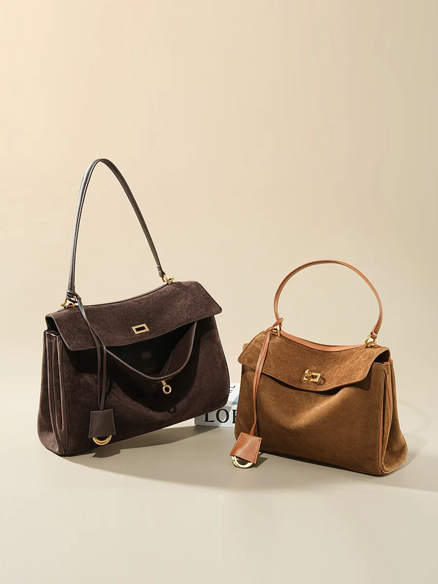 

Ladies Frosted Cow Leather Shoulder Bag Female Luxury Designer Portable Handbags Women's Work Commute Retro Soft Cowhide Bags