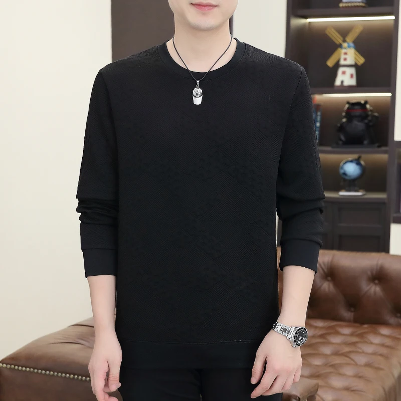 Pulôver de manga comprida masculino com gola redonda, t-shirt casual, tendência da moda, novo, outono