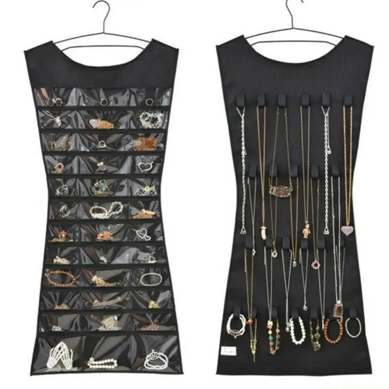 

D46E Сумка для хранения ювелирных изделий Складная прозрачная двусторонняя органайзер для ожерелья, серег и колец