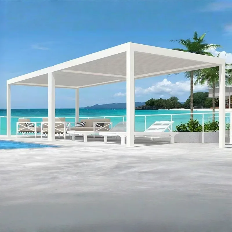 

Custom Outdoor Gazebo Modern Aluminum Alloy Electric Louvered Roof Gazebo for Garden Terrace Pool & Courtyard Sunshade