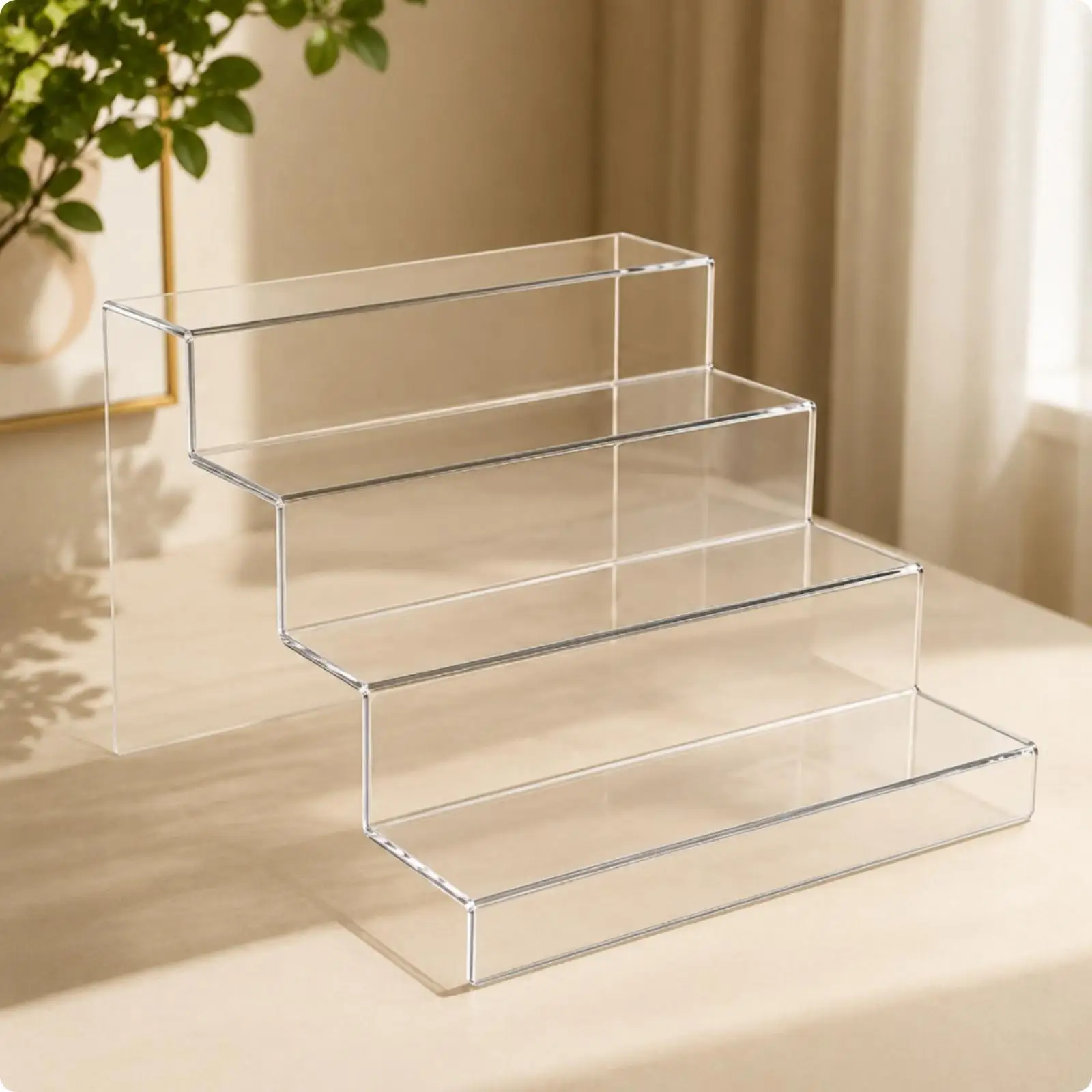 4 Tier Acrylic Display Shelf Clear Stand for Collectibles Figurines Shoes Retail Counter Showcase