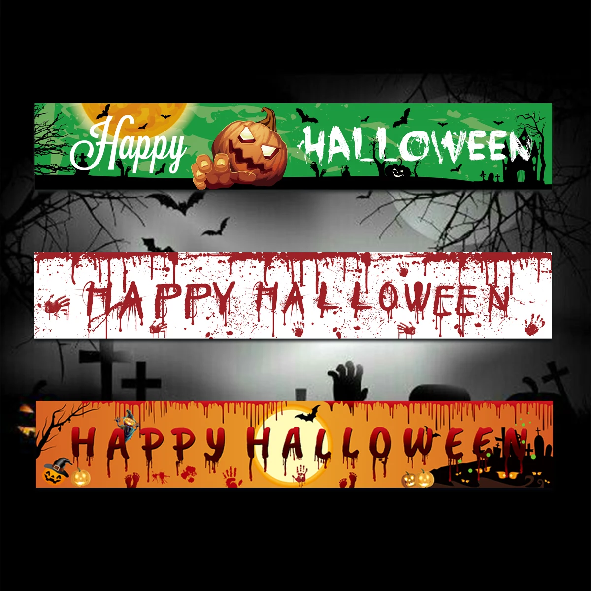 Halloween Pumpkin Banner Happy Halloween Party Decoration Bloody Bat Ghost Print Party Decoration Halloween Terror Decor