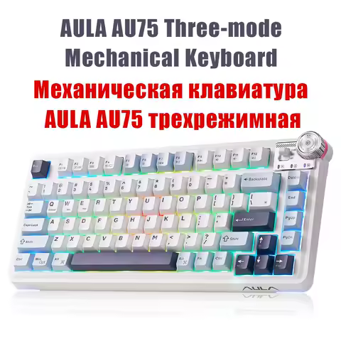 AULA AU75 Mechanical Keyboard Wireless Gaming Keyboard With Knob 75% Hot Swappable RGB Backlit Custom PBT Keycap For Windows/Mac