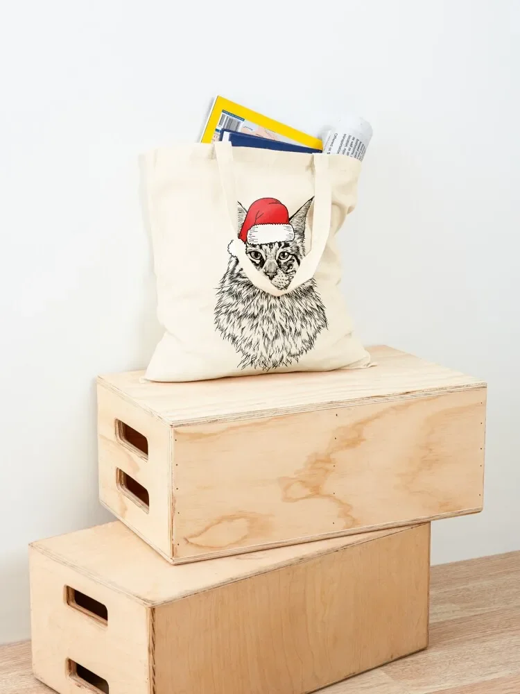 クリスマスサンタメインクーン猫ホリデートートバッグショッパーバッグビッグバッグ女性かわいいポーチ