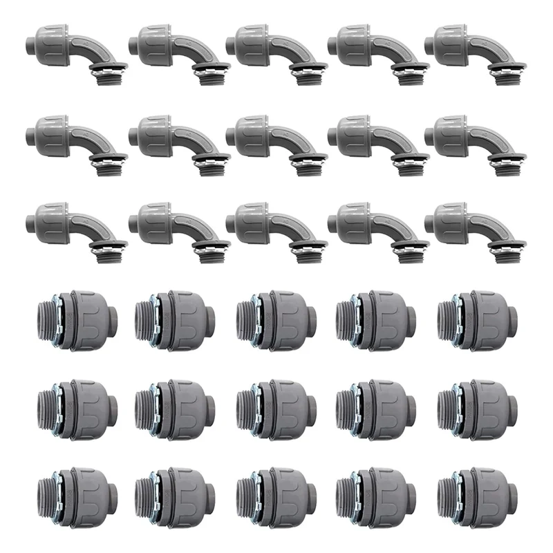 

ABNL 30Pcs,3/4In Liquid Tight Connector Non-Metallic Electrical Conduit Fittings, PVC Flexible Conduit (Straight+90 Degree)