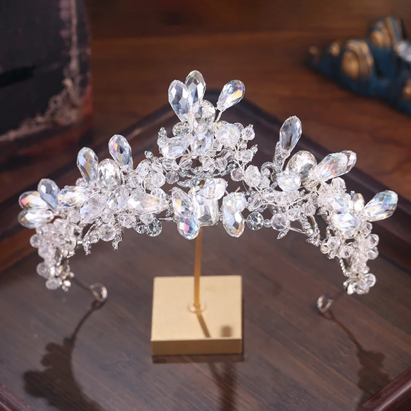 Princess Crown Hair Accessory for Bride with Ear Studs Wedding Hair Crown Fairy Forehead Ornament for Women Girls