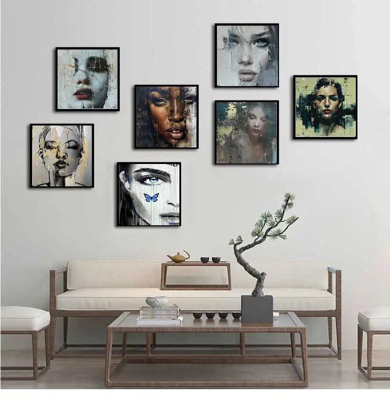 Cracked Woman Face Graffiti Wall Art Poster Prints Picture Surrealist Portrait Canvas Painting for Modern Living Room Decoration