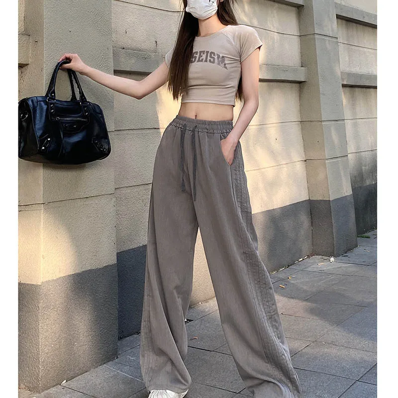 

Fashion color striped wide leg design denim trousers