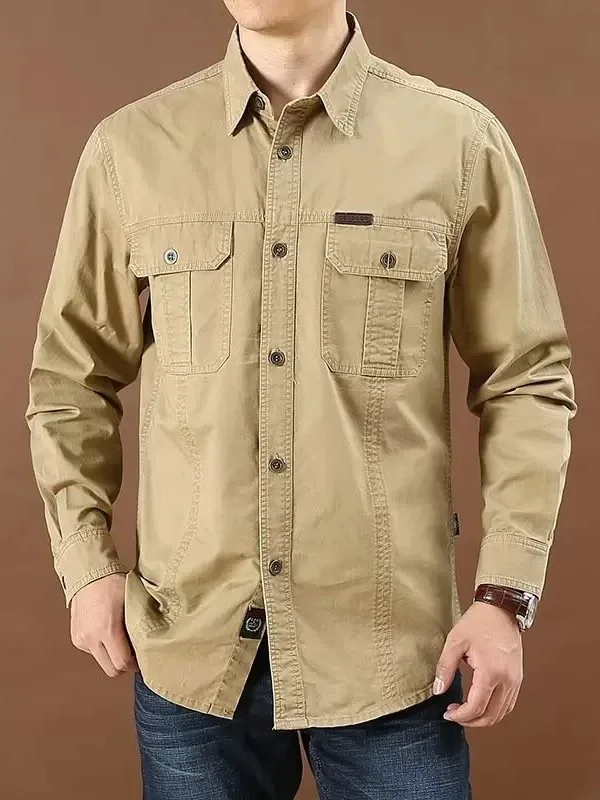 Men's Long Sleeve Loose Fit Thin Workwear Shirt Casual Business Fashion Spring Autumn Winter Trendy Clothing Outdoor Wear