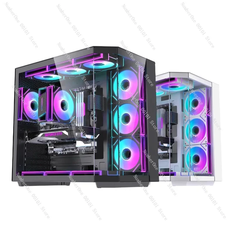 Curved sea view room ATX chassis 360 water-cooled tempered glass, e-sports Internet cafe host computer desktop chassis