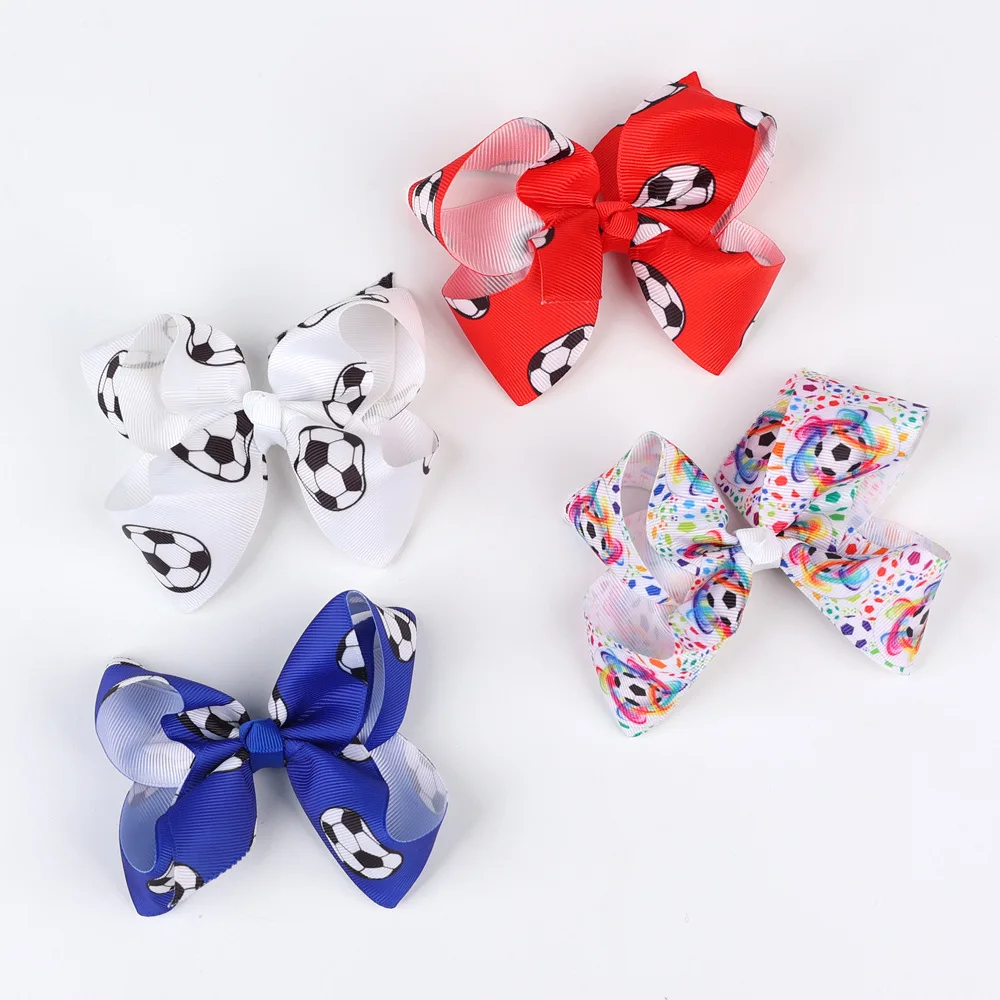 4.3 Inch Girls Women Football Printing Bowknot Hair Clips Children Cute Hair Bow Hairpins Headwear Hair Accessories image 2
