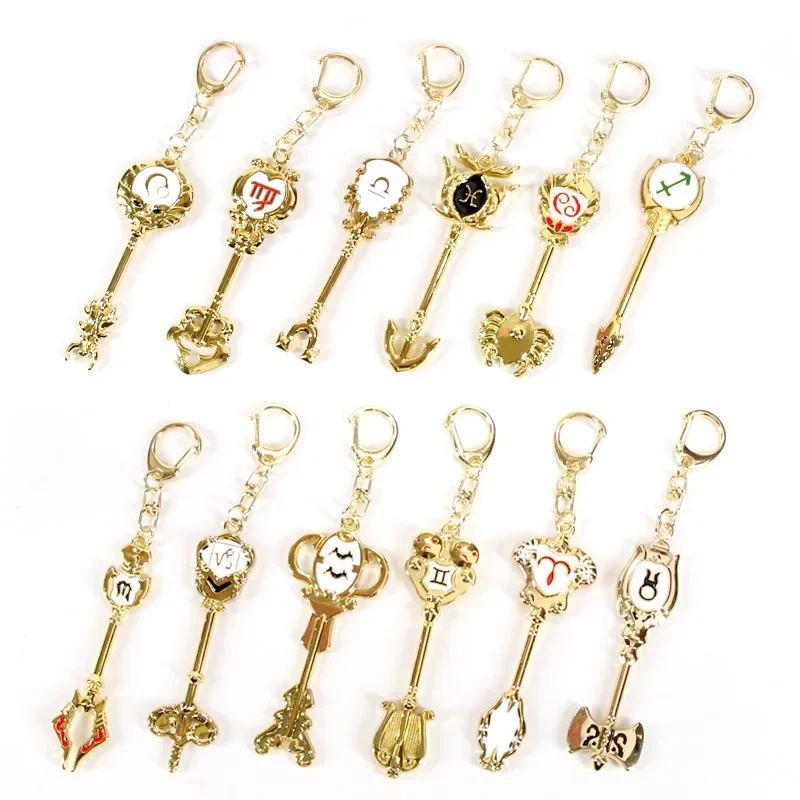 12PCS/Lot  Fairy Tail Keychain Lucy Zodiac Star Spirit Magician Summons Key Ring Twelve Constellation Key Chains Cosplay Jewelry