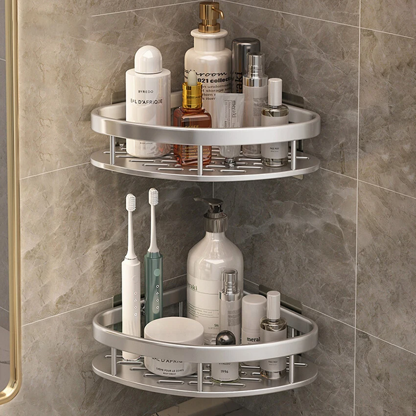 Bathroom Shower Corner Shelf Rack Shower Gel Bottles Facial Cleanser Holder Bath Triangular Adhesive Shower Caddy Basket Shelves