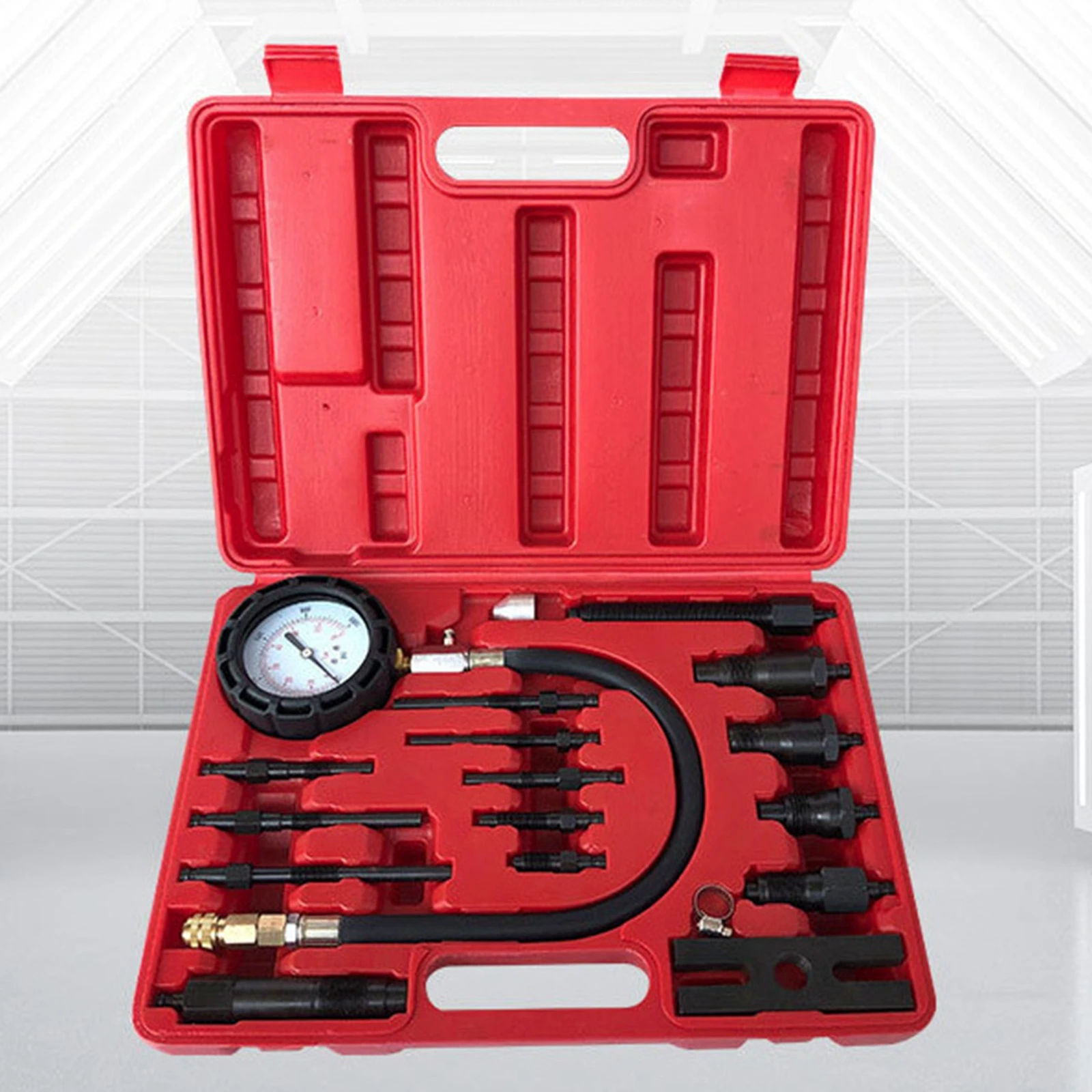 17 Pieces Diesel Engine Cylinder Compression Tester Tool Widely Application Automotive Compressor Tester 0 to 70 bar 17 Piece