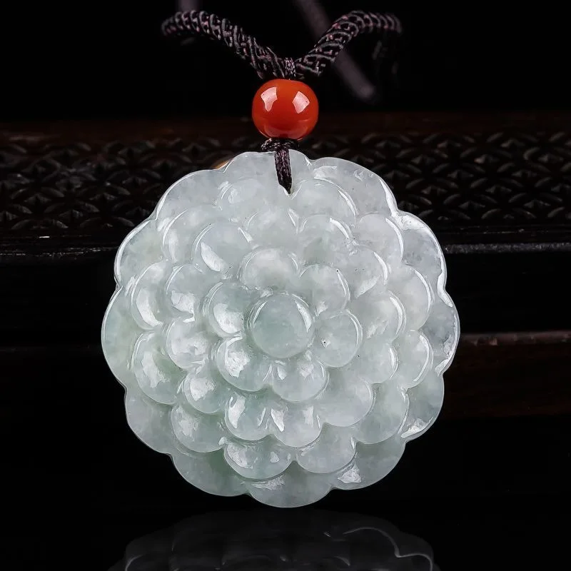 

Jade Pendant, Jadeite Peony Flower Pendant, Flower Blooming Wealth Pendant, Women's Model.