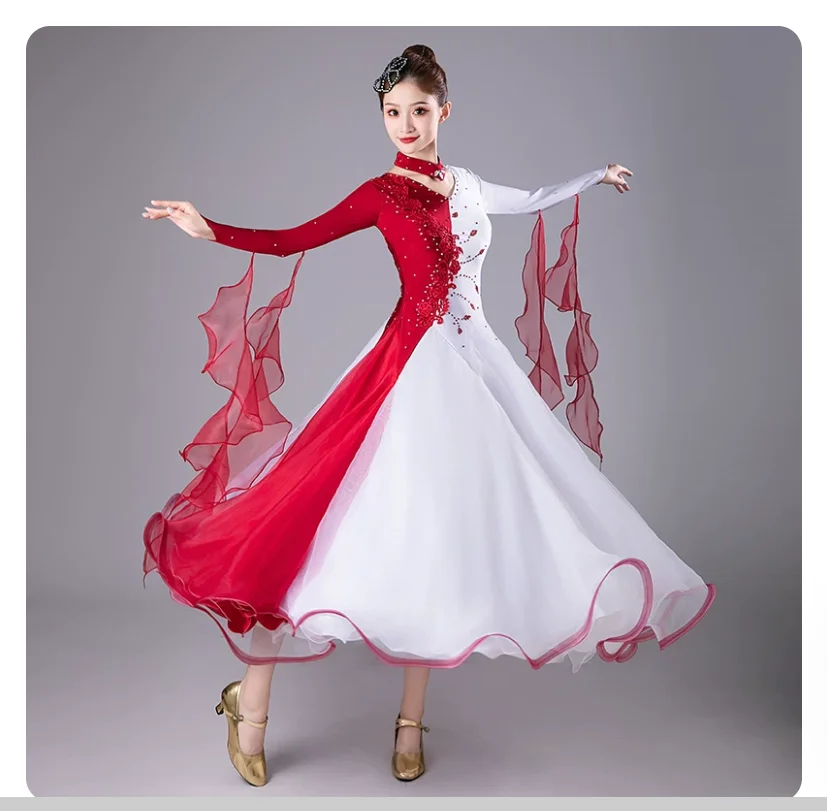 

Handmade Sparkling Modern Dance Steps Full Skirt Dress Performance Outfit