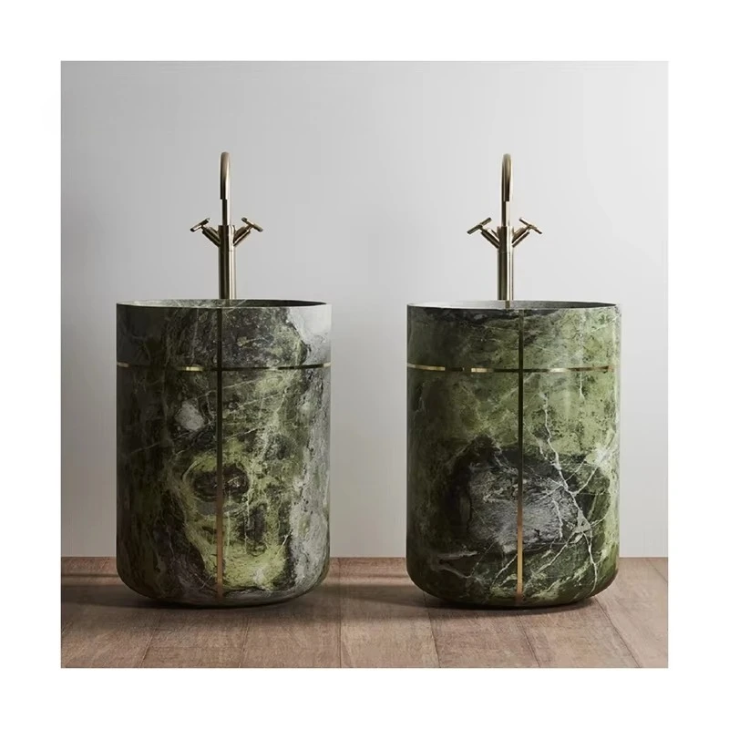 

Luxury stone green marble sink custom order free standing wash basin sink