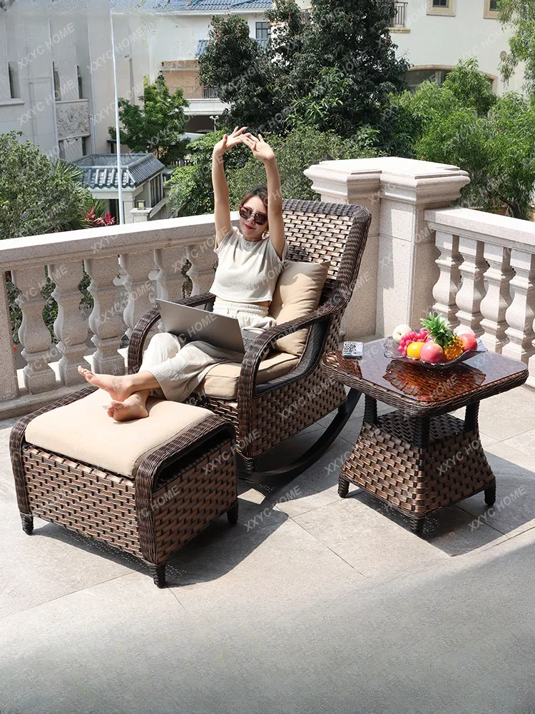 

Outdoor Rocking Chair Courtyard Balcony Outdoor Lazy Recliner Living Room Home Leisure Rattan Chair Adult Sofa Garden Cane Chair