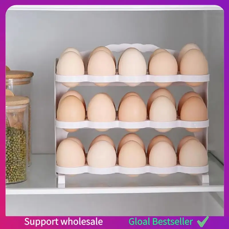 

A38M Egg Holder For Fridge - 3-Tier Egg Storage Organizer, Large Capacity Egg Rack For Refrigerator,Collapsible Egg Tray