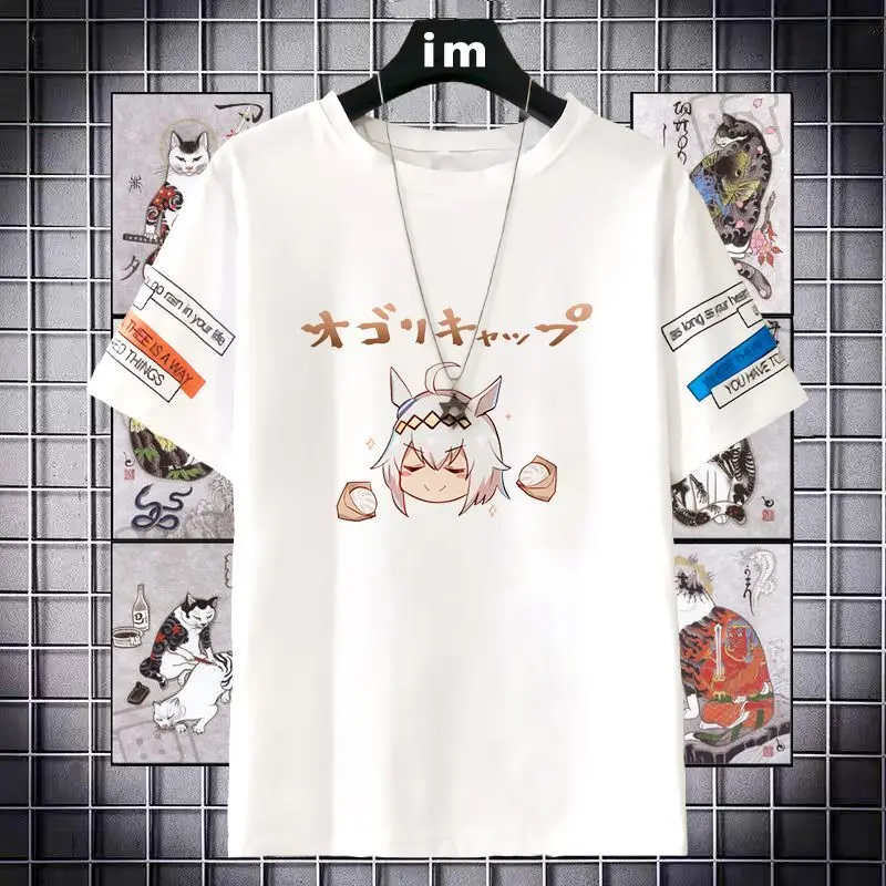 

Pretty Derby Merchandise Short Sleeve T-Shirt Oguri Hat Rice Bowl Anime Pain Clothes
