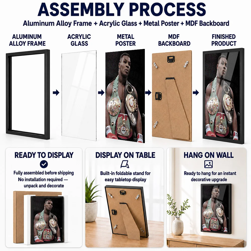 Mike Tyson Boxing Champion Metal Poster With Aluminum Alloy Frame Personalized Photo Powerful Ring Style Wall Art For Home Gym