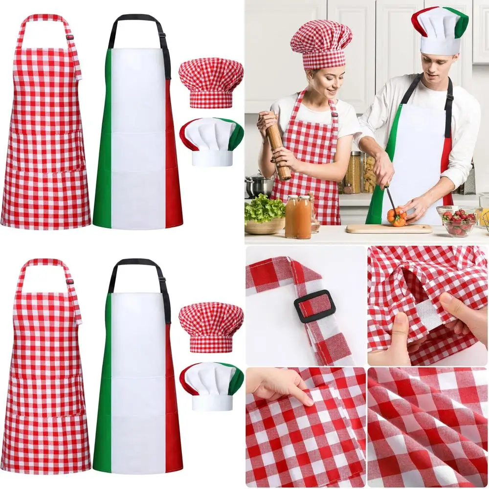 

Italian Chef Party Costume Set: 4-Piece Hat & Apron Outfit for Men & Women, Party Props & Decorations