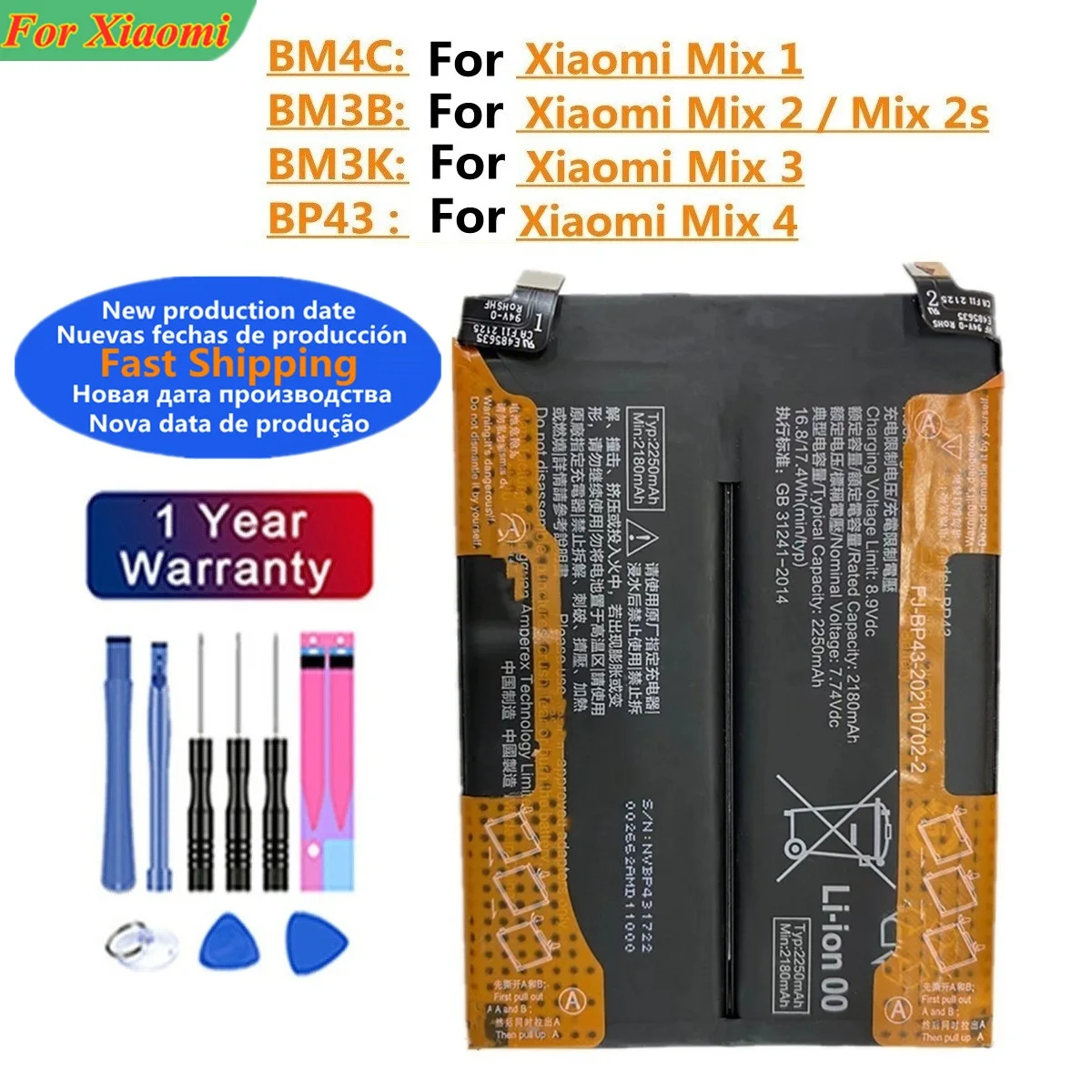 2025 Anni BM3B BM3K BM4C BP43 Batteria Per Xiaomi Mi Mix2 Mix2S Mix3 Mix4 Mix 2 2S 3 1 4 Batteria Del Telefono Spedizione Veloce-image