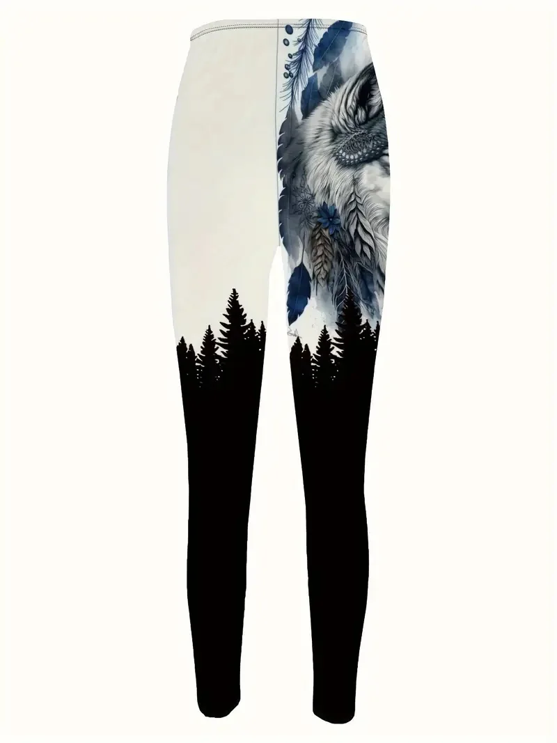 Animal print tight stretch elastic waist casual leggings for women spring and summer wear