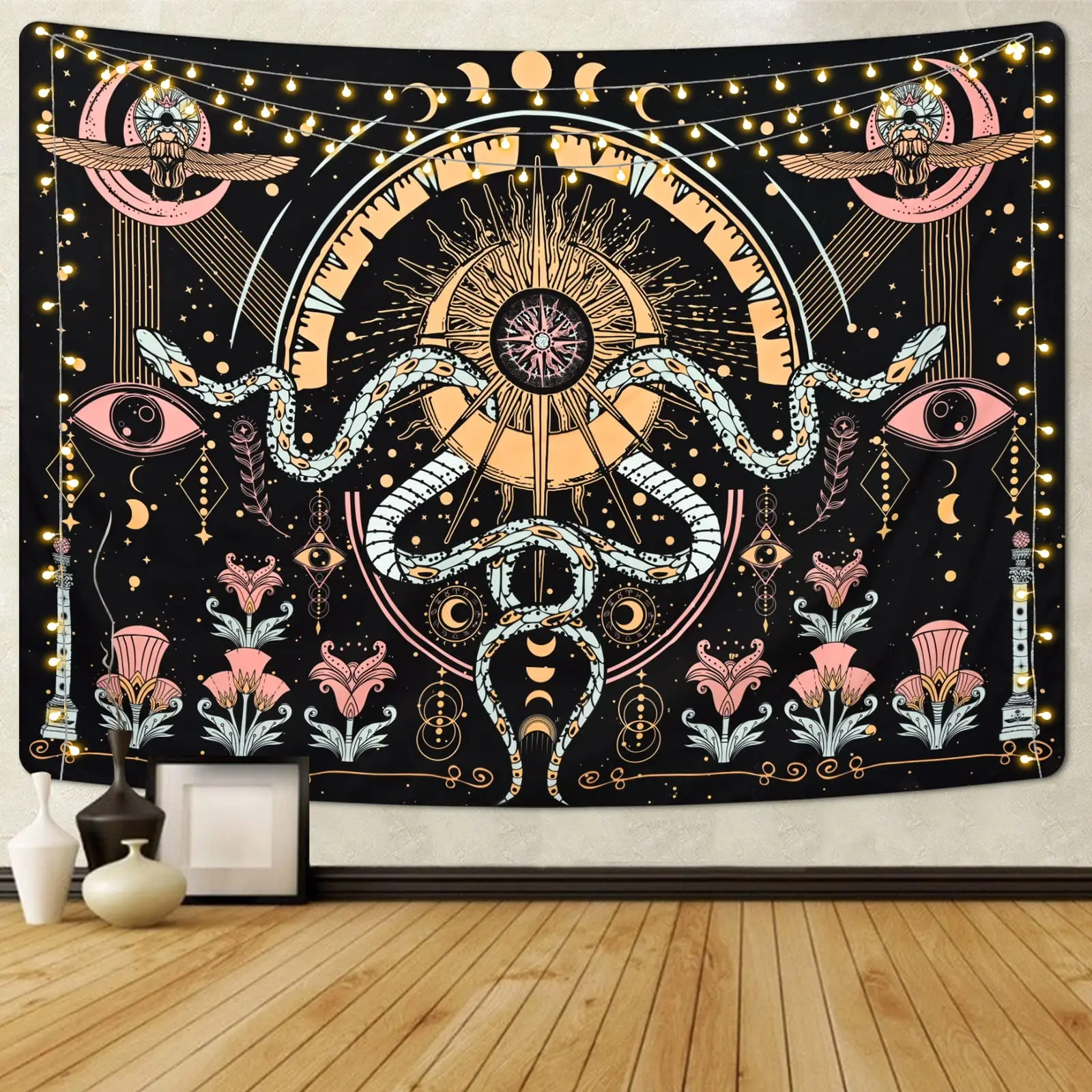 Bohemian Vintage Snake Tapestry พืชพฤกษศาสตร์และดอกไม้แขวนผนัง Tapestries สําหรับห้องนั่งเล่นห้องนอน Dorm Wall Decor