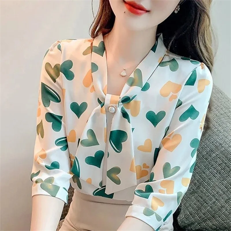 

New Three-Quarter Sleeve Printed Chiffon Shirt for Women Spring and Summer 2024 New Design Casual Female Shirts