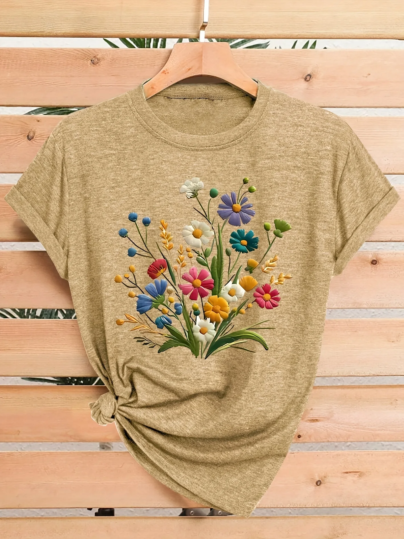 Wildflower Bouquet Women's Tee - Colorful Floral Graphic, Casual Teal Top image 3