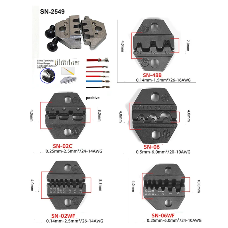 Crimping Tool Plier Die SN2549  SN48B SN28B SN02C SN0725 SN06 /02WF/06WF Pliers Jaws  for crimping Terminals for 7.5\