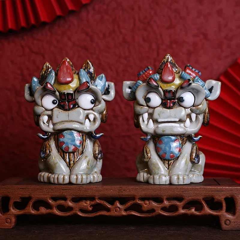 ceramic lion ornament a pair of cute ornament Chinese style