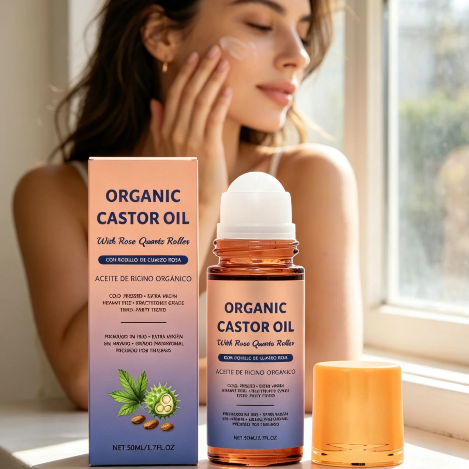 Organic Castor Oil Long Lasting Moisturizing Deeply Nourishing Improve Skin Smoothness Even Skin Tone Body Care Oil Roller 50ml