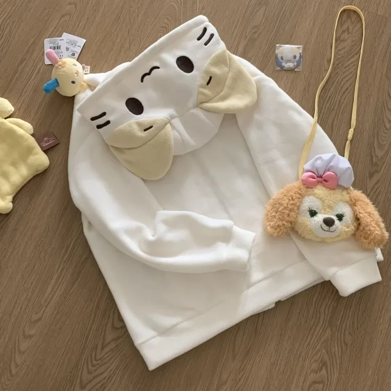 Women's Cute Lolita Oversized Japanese Soft Girl Zipper Sweatshirt Casual Cartoon Style Fleece Hoodie Cute Core Cardigan