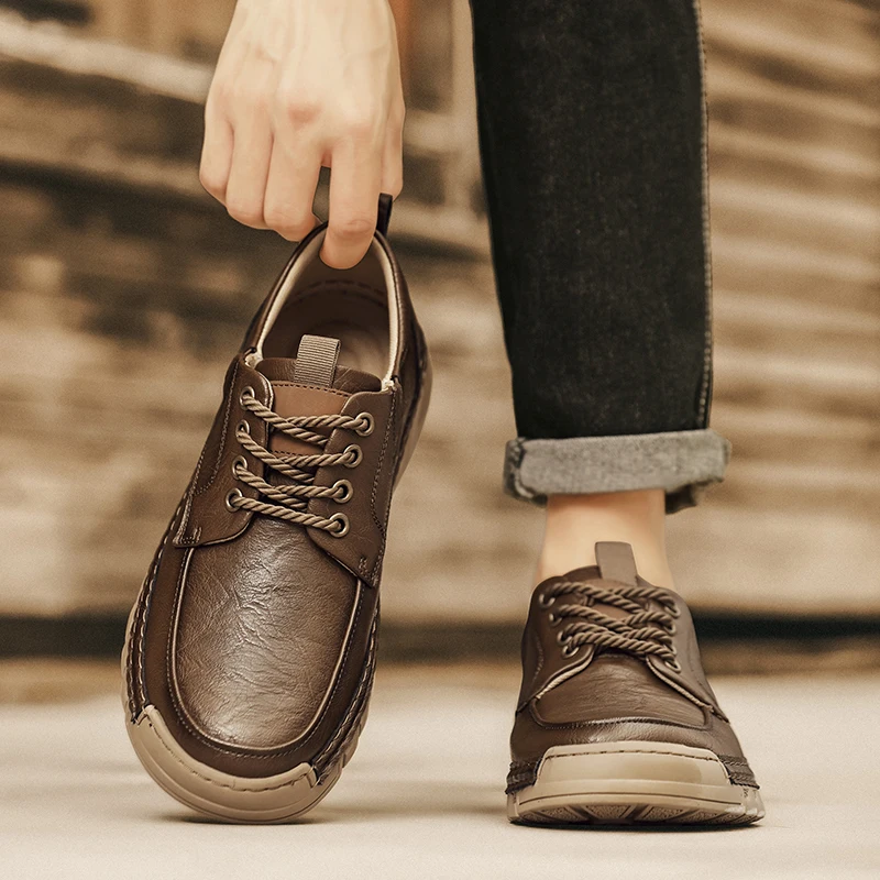 

Осень 2023, новая модная брендовая большая повседневная мужская обувь ручной работы, классическая коричневая мужская удобная кожаная обувь для занятий спортом на открытом воздухе