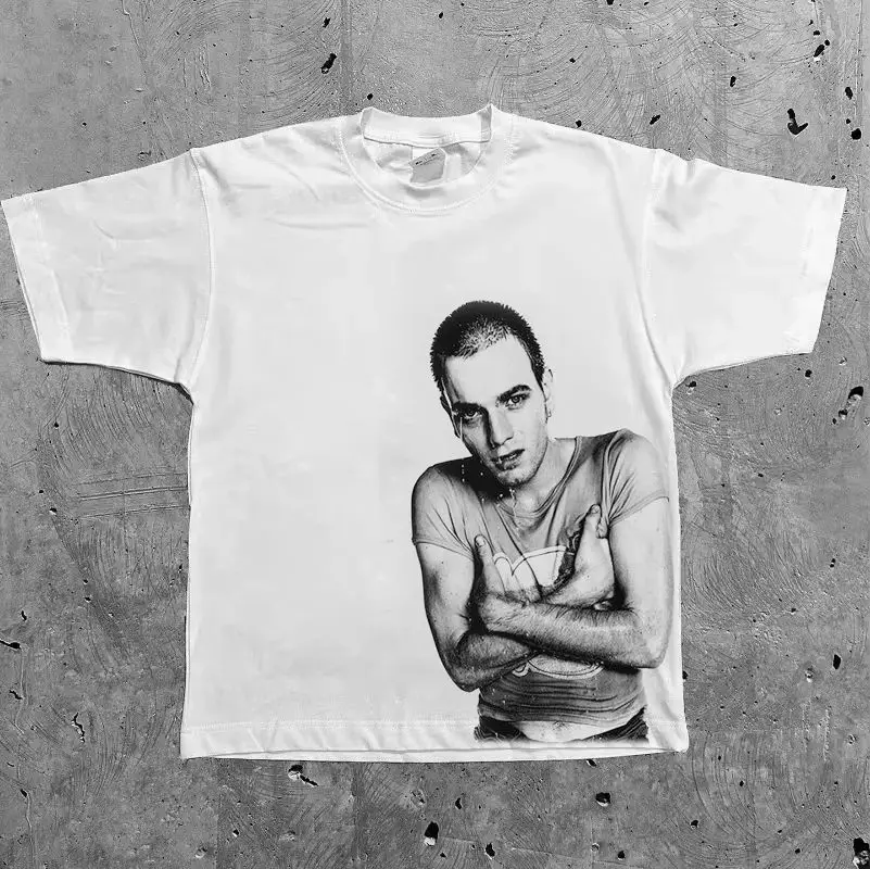 Camisetas Harajuku Hip Hop Punk, camiseta Retro con retrato de Trainspotting, diseño clásico, camisetas con estampado de algodón popular británico, Unisex