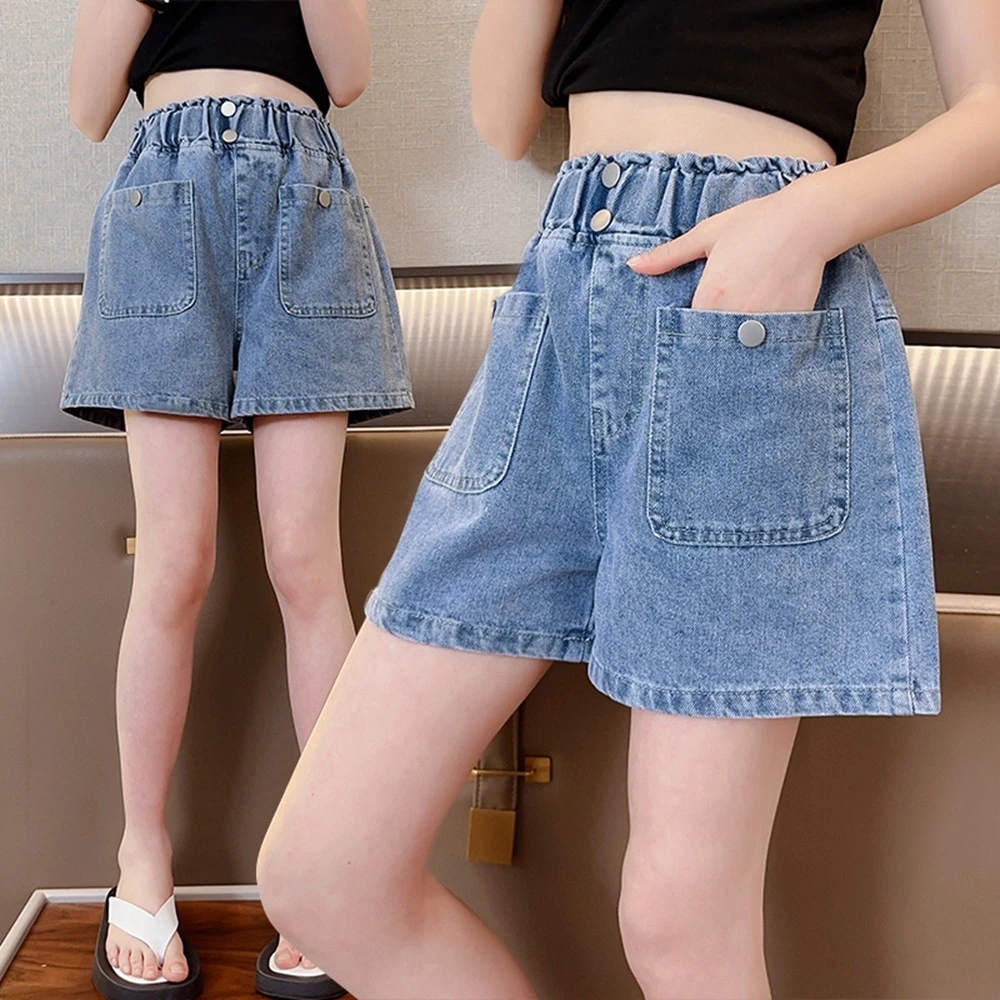 New Summer Girls Jeans Solid Color Short Girl Casual Style Kids Jeans Teenage Children Clothes 4 6 8 10 12 14 Years old