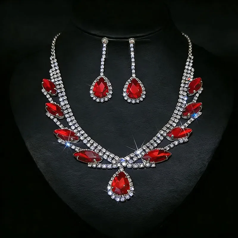 

Европейское и американское колье с квадратными инкрустациями из стразов, модные овальные серьги-гвоздики с кисточками, изысканные женские свадебные украшения B1