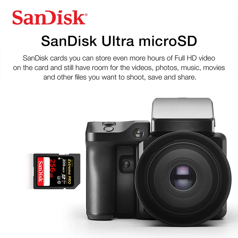 بطاقة ذاكرة SD أصلية من SanDisk Ultra 32GB SDHC 64/128/256/512GB SDXC بطاقة ذاكرة C10 USH-1Extreme PRO/U3/4K/V30 لكاميرا السيارة DV SLR