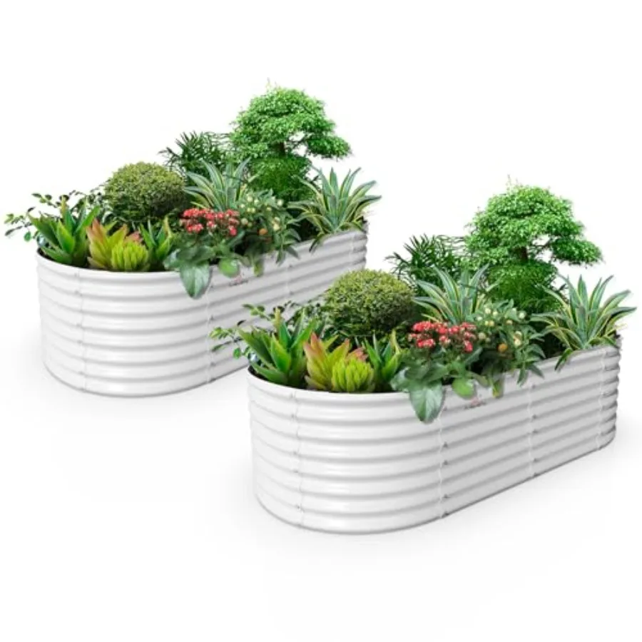 

Комплект из 2 овальных металлических грядок-клумб 8x4x2 фута, оцинкованные, для глубокого посадки растений, для уличных растений, цвет античный белый