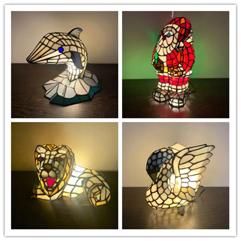 Nordic Stained Glass Living Room Bedroom Bedside Simple Creative Personality Santa / Animal Shape Night Lamp Table Lamps