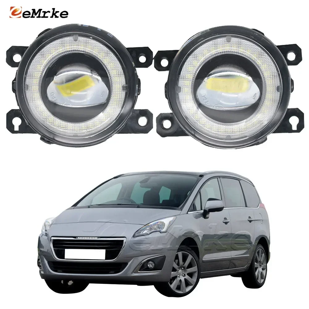 

2x LED Fog Lights Assembly with Lens + Angel Eye Halo DRL Ring Daytime Running Light Car Lamp for Peugeot 5008 2014 2015 2016