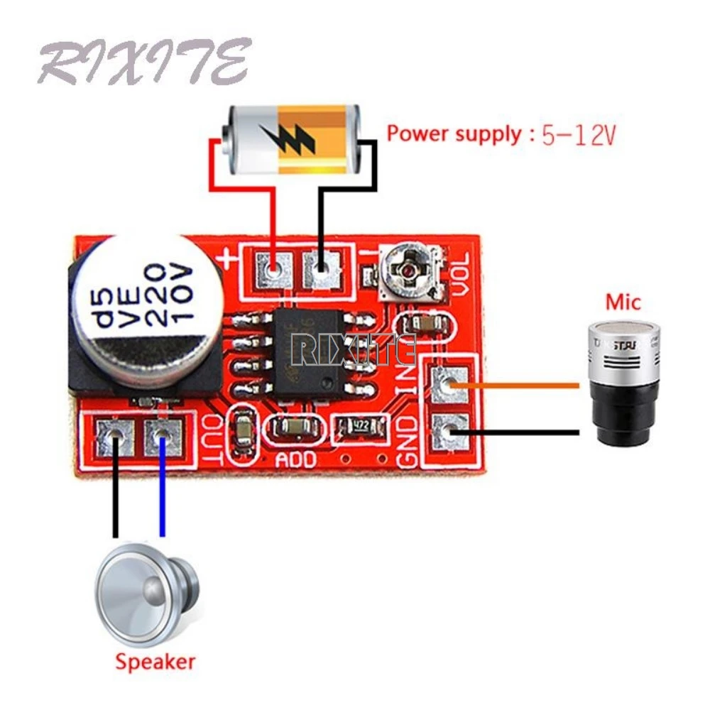 DC 5V-12V Micro Elektret Verstärker MIC Kondensator Mini Mikrofon Verstärker Bord Lautstärke Einstellbar
