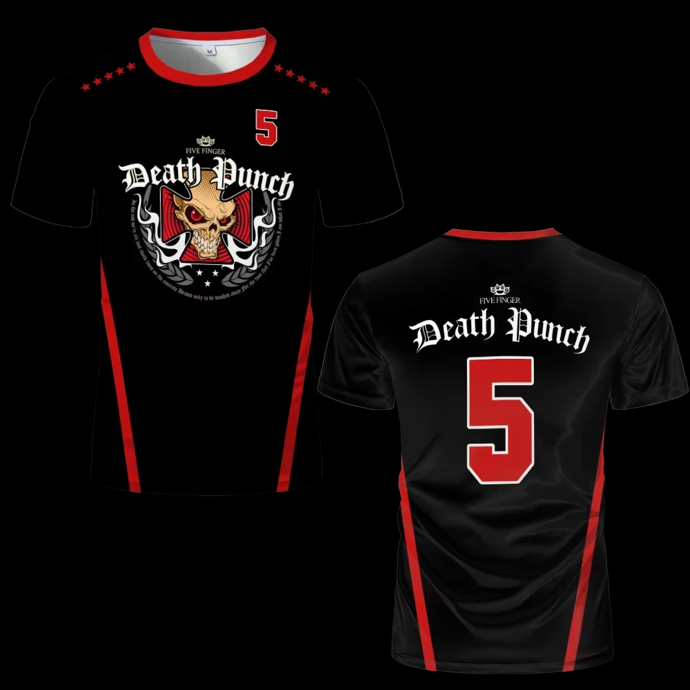 5FDP Five Finger Death Punch Skull T-shirt 3D Printed Casual Short Sleeved Sailor Collar Large Size Parent-child Quick Drying